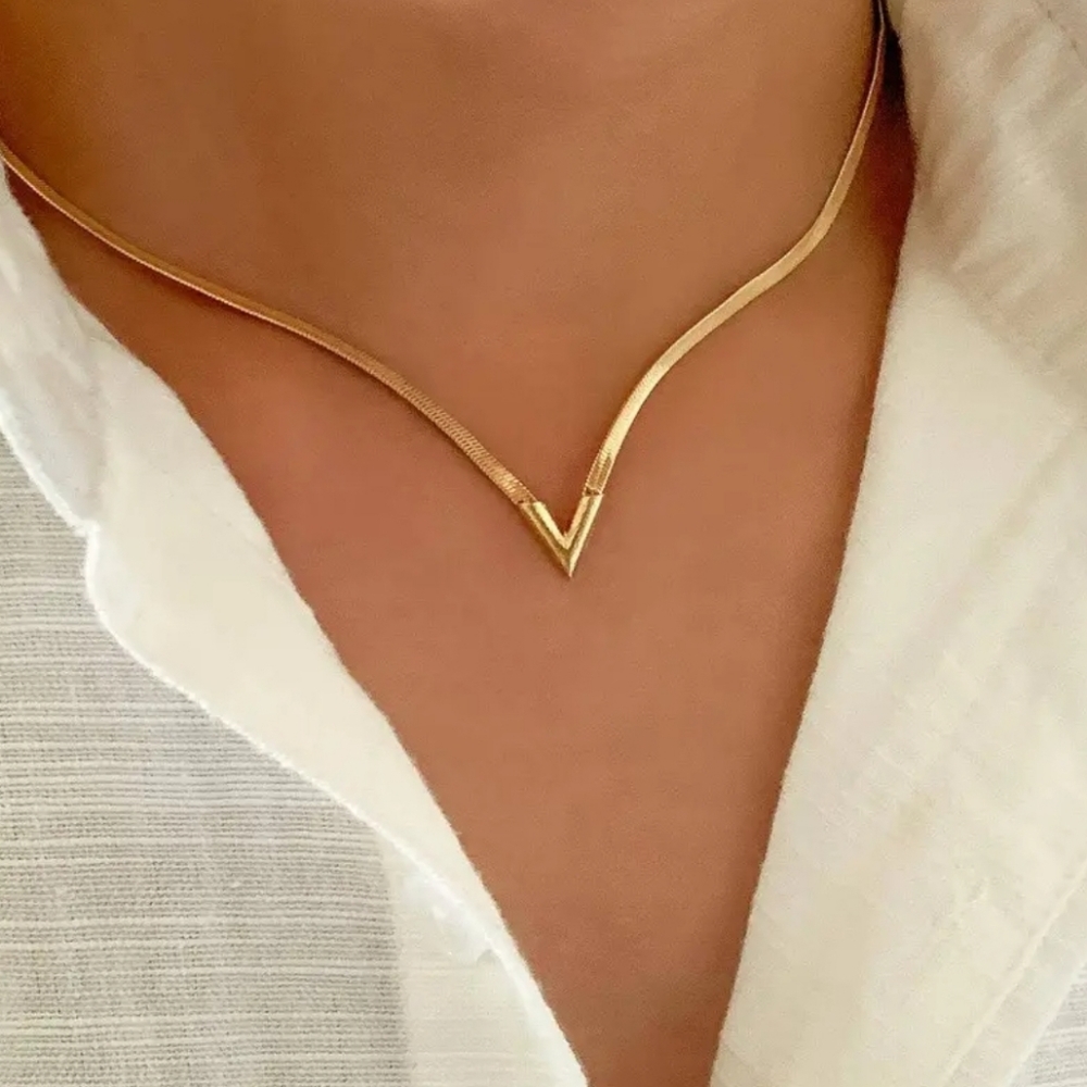 Gold Letter Herringbone Chain